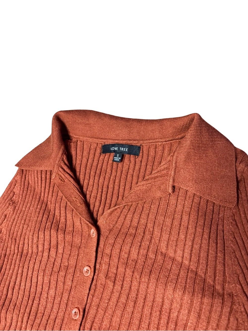 Love Tree Brown Ribbed Collared Button-Up Top - Picture 2 of 4